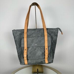 ROXY Large Tote Bag Grey Faux Leather Top Zipper Casual Travel Beach School